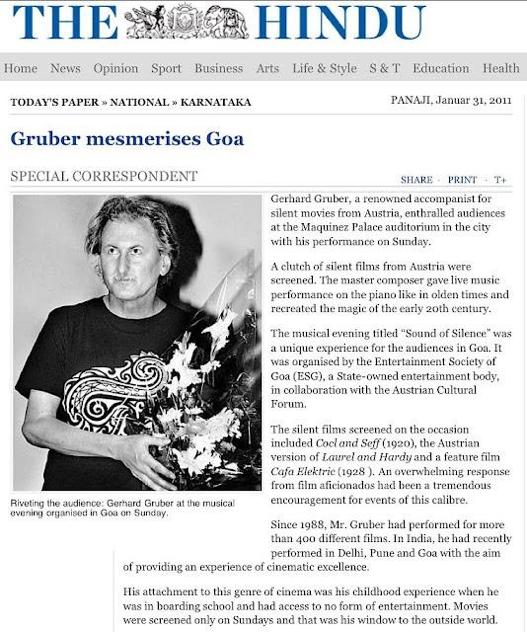 Gerhard Gruber in Goa 2011, Zeitung The Hindu